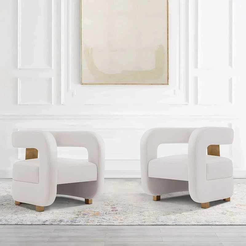 Velvet Accent Chairs with Gold-Tone Legs, Set of 2