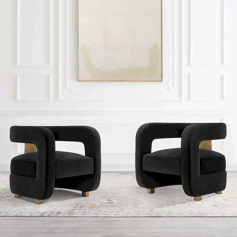 Velvet Accent Chairs with Gold-Tone Legs, Set of 2