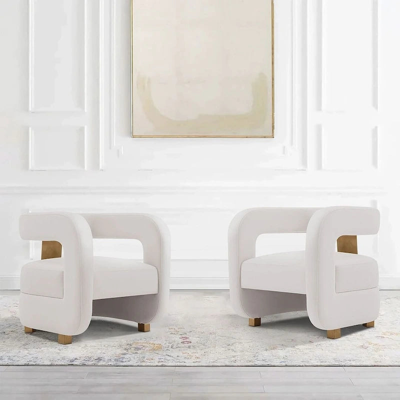 Velvet Accent Chairs with Gold-Tone Legs, Set of 2