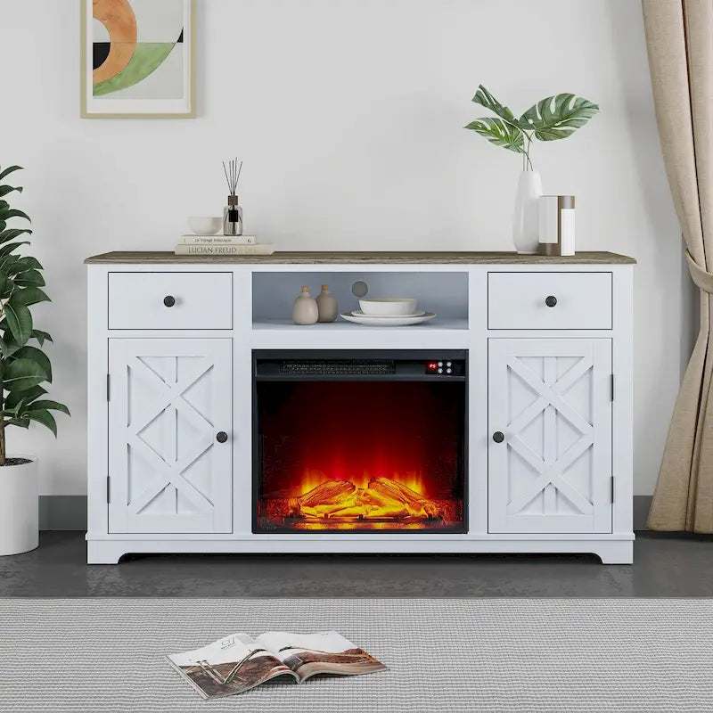 Farmhouse Fireplace TV Stand for TVs up to 65 Inches