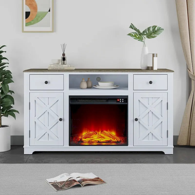 Farmhouse Fireplace TV Stand for TVs up to 65 Inches