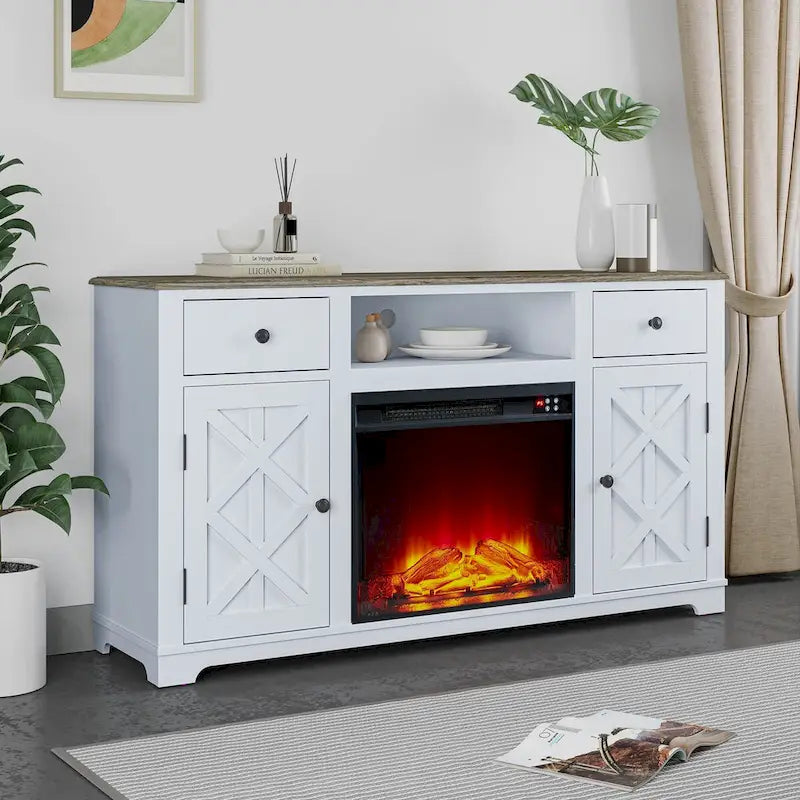 Farmhouse Fireplace TV Stand for TVs up to 65 Inches