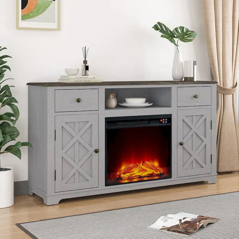 Farmhouse Fireplace TV Stand for TVs up to 65 Inches