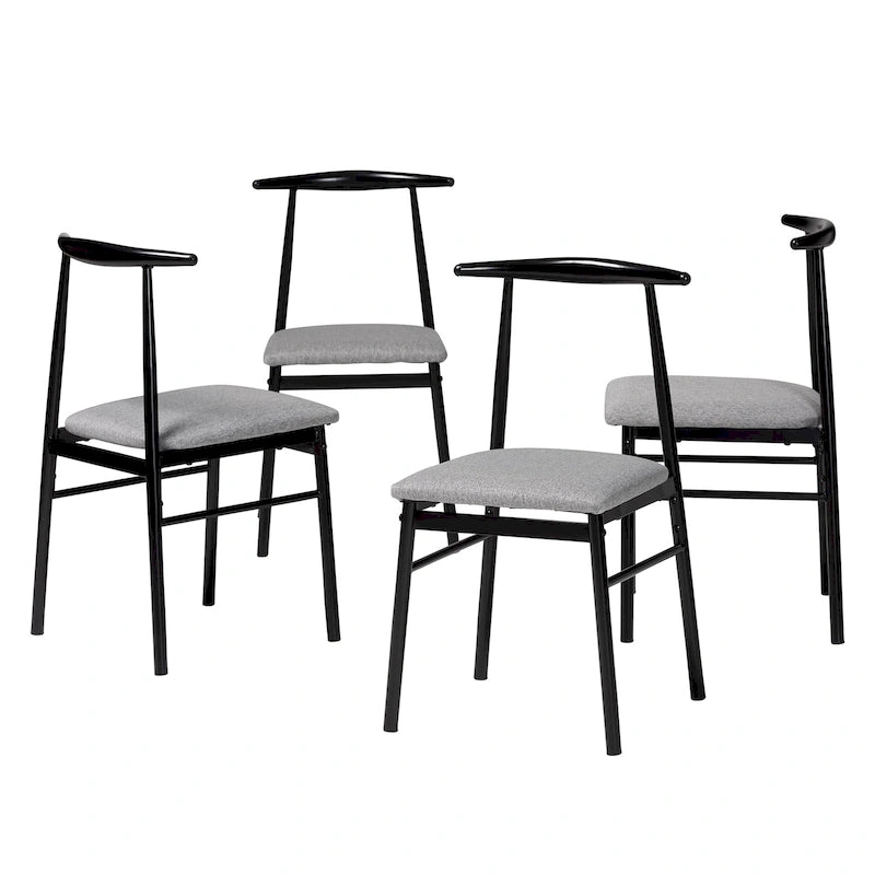 Industrial Upholstered Metal Dining Chairs, Set of 4