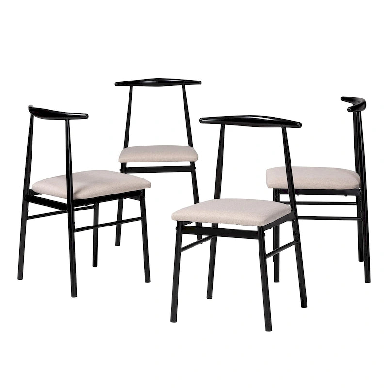Industrial Upholstered Metal Dining Chairs, Set of 4