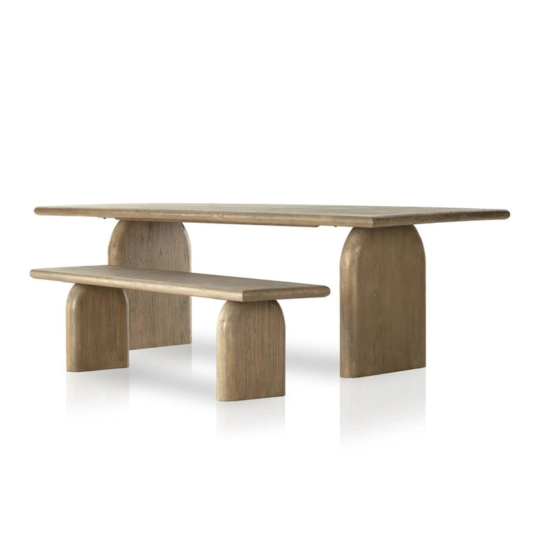 Solid Mindi Wood Dining Table with Arched Bases