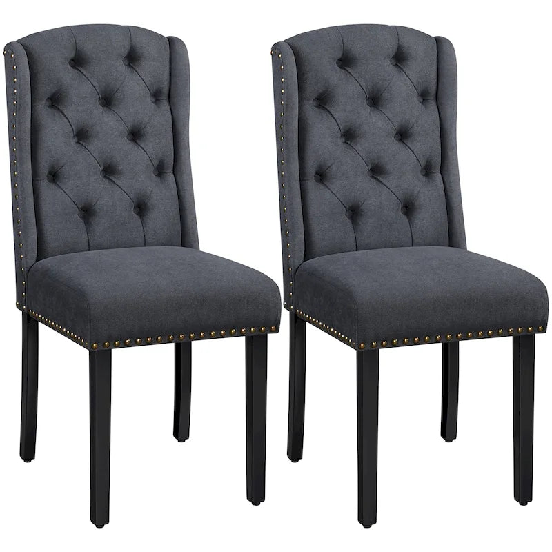 Button-Tufted Upholstered Dining Chairs with Nailhead Trim, Set of 2