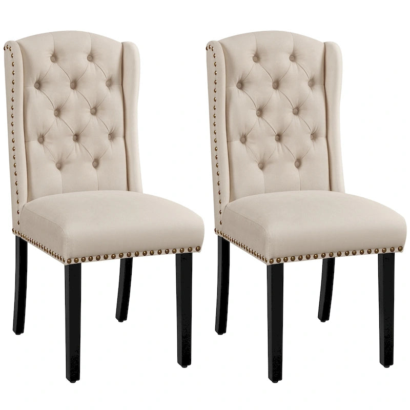 Button-Tufted Upholstered Dining Chairs with Nailhead Trim, Set of 2