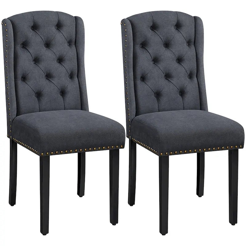 Button-Tufted Upholstered Dining Chairs with Nailhead Trim, Set of 2