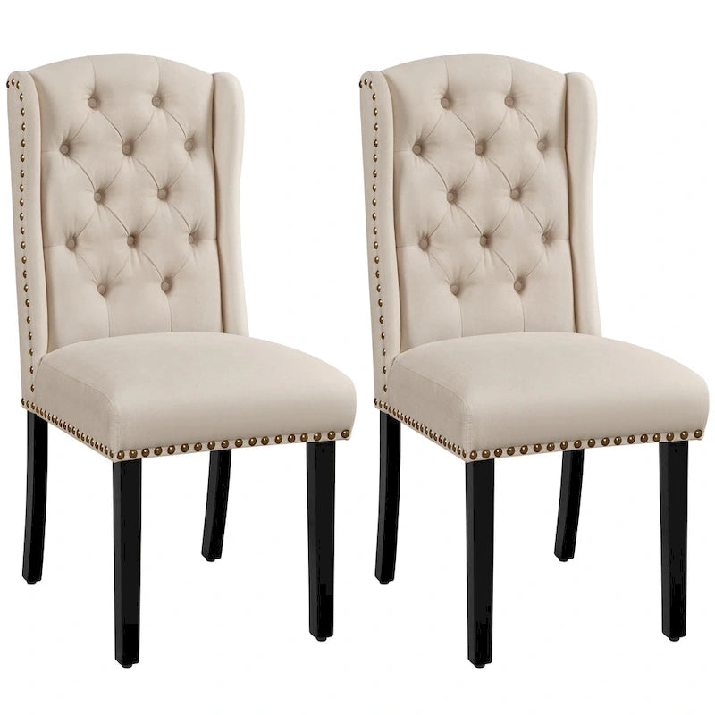 Button-Tufted Upholstered Dining Chairs with Nailhead Trim, Set of 2
