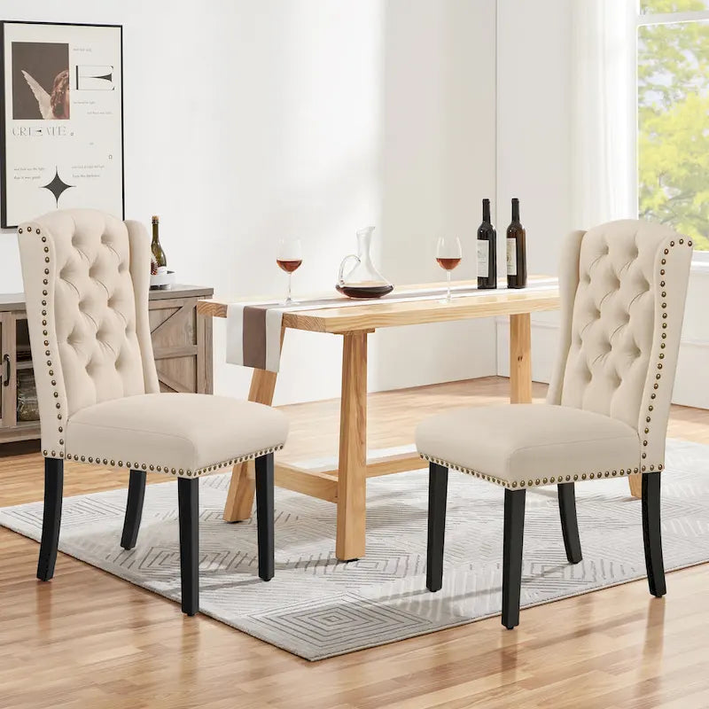 Button-Tufted Upholstered Dining Chairs with Nailhead Trim, Set of 2
