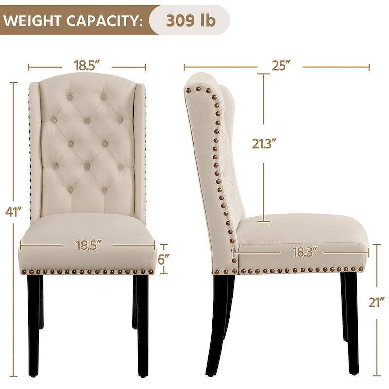 Button-Tufted Upholstered Dining Chairs with Nailhead Trim, Set of 2