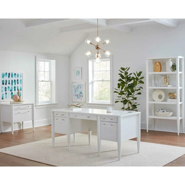 White Contemporary Half-Pedestal Desk