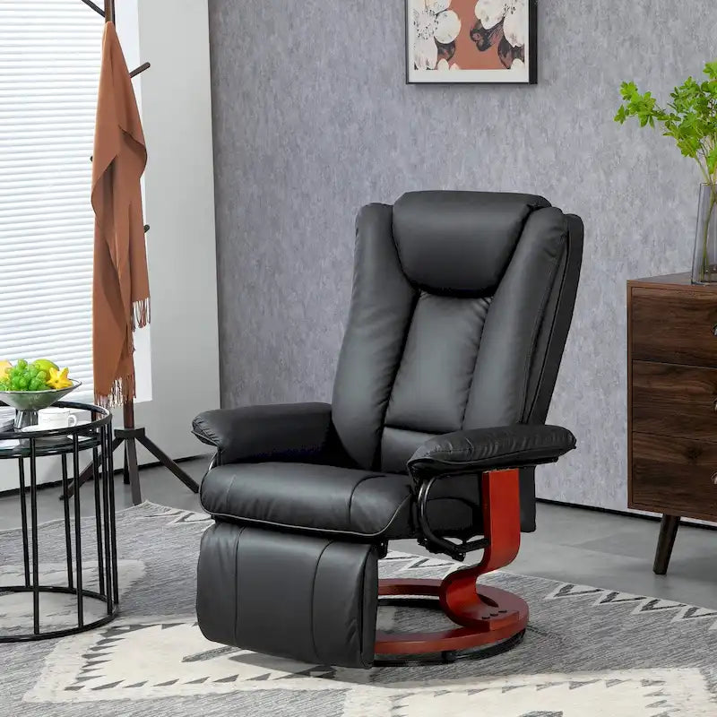 Black PU Leather Swivel Recliner with Footrest