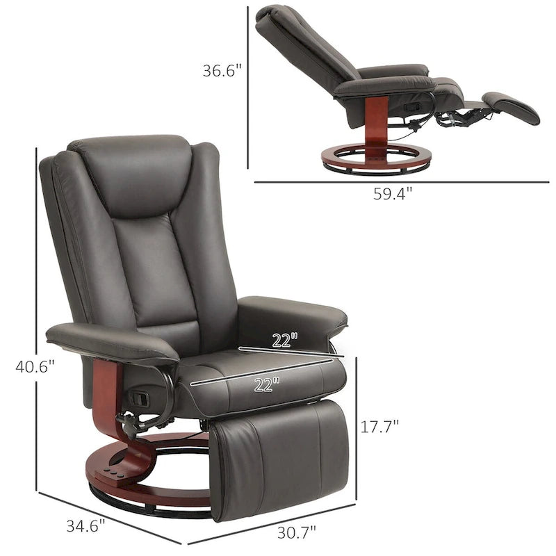 Black PU Leather Swivel Recliner with Footrest
