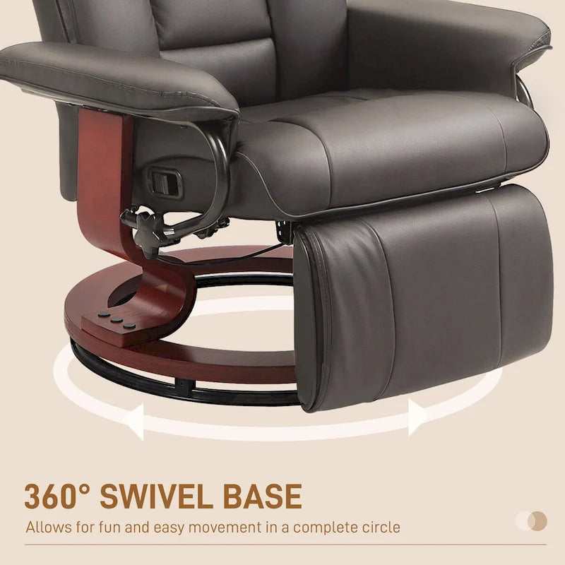 Black PU Leather Swivel Recliner with Footrest