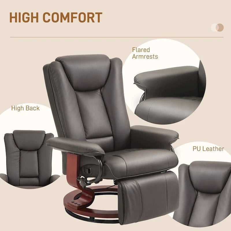 Black PU Leather Swivel Recliner with Footrest