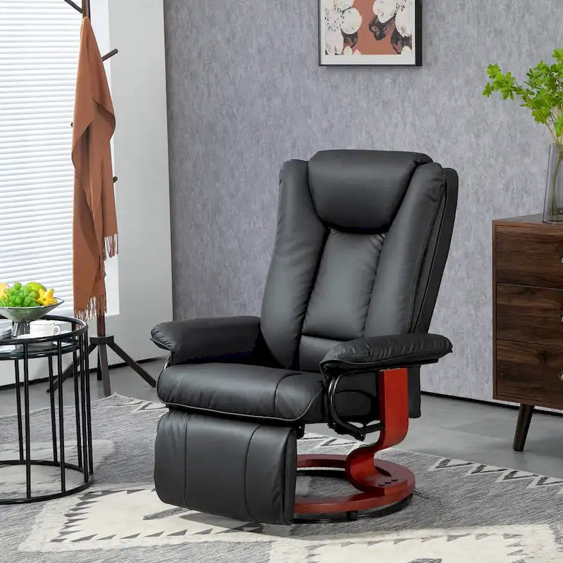 Black PU Leather Swivel Recliner with Footrest