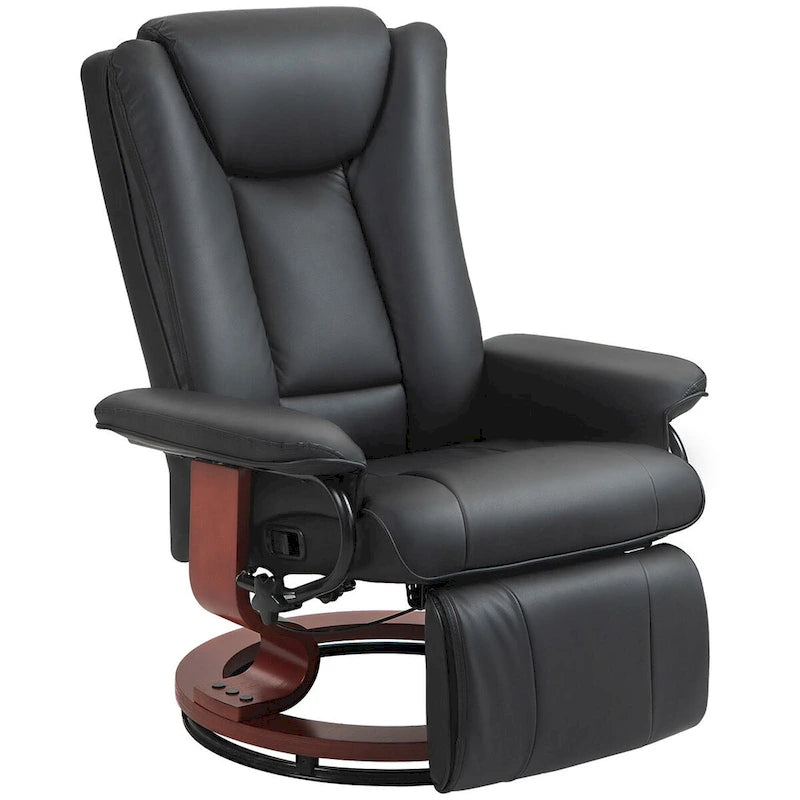 Black PU Leather Swivel Recliner with Footrest