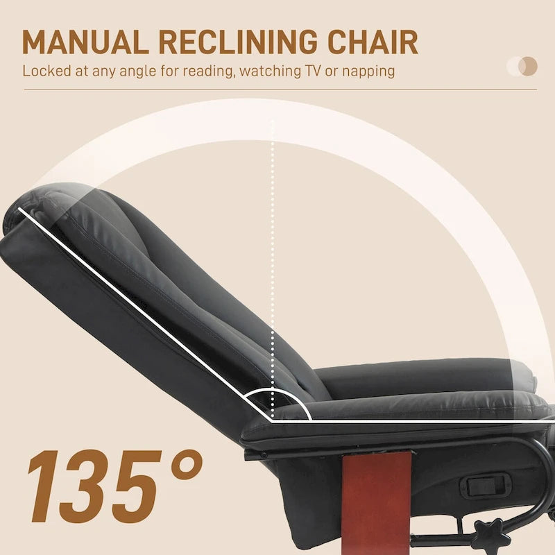 Black PU Leather Swivel Recliner with Footrest