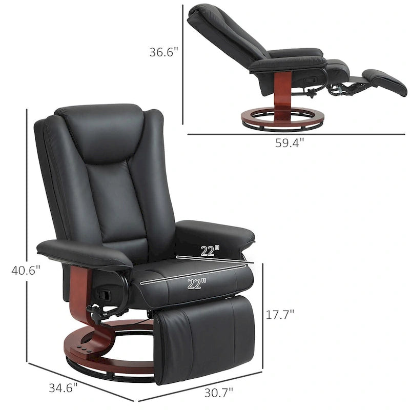 Black PU Leather Swivel Recliner with Footrest