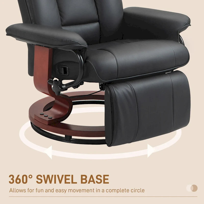 Black PU Leather Swivel Recliner with Footrest