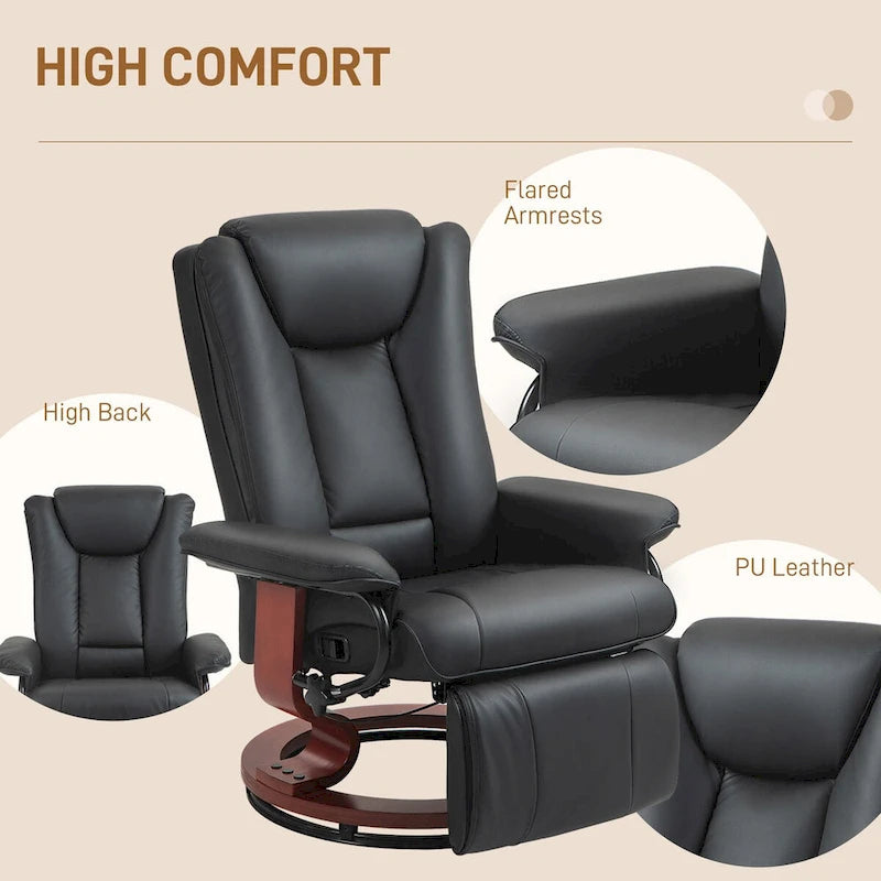 Black PU Leather Swivel Recliner with Footrest