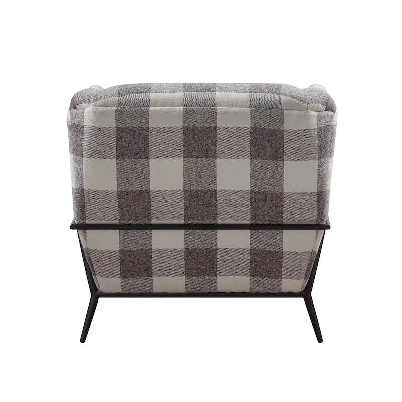 Plaid Accent Chair with Flared Arms and Black Metal Legs