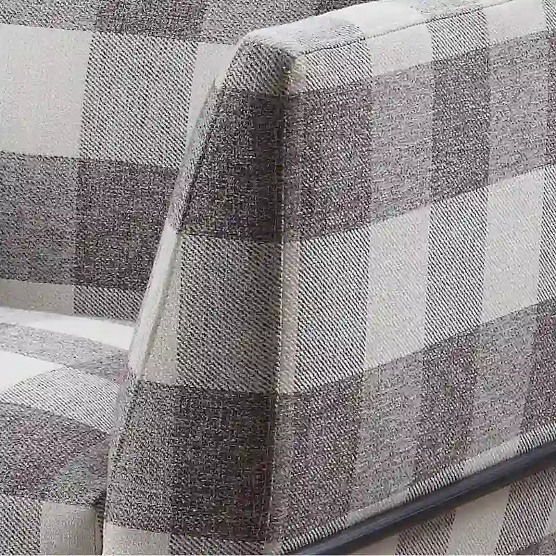 Plaid Accent Chair with Flared Arms and Black Metal Legs