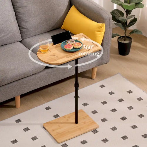 Adjustable-Height Bamboo C-Shaped Side Table with Storage