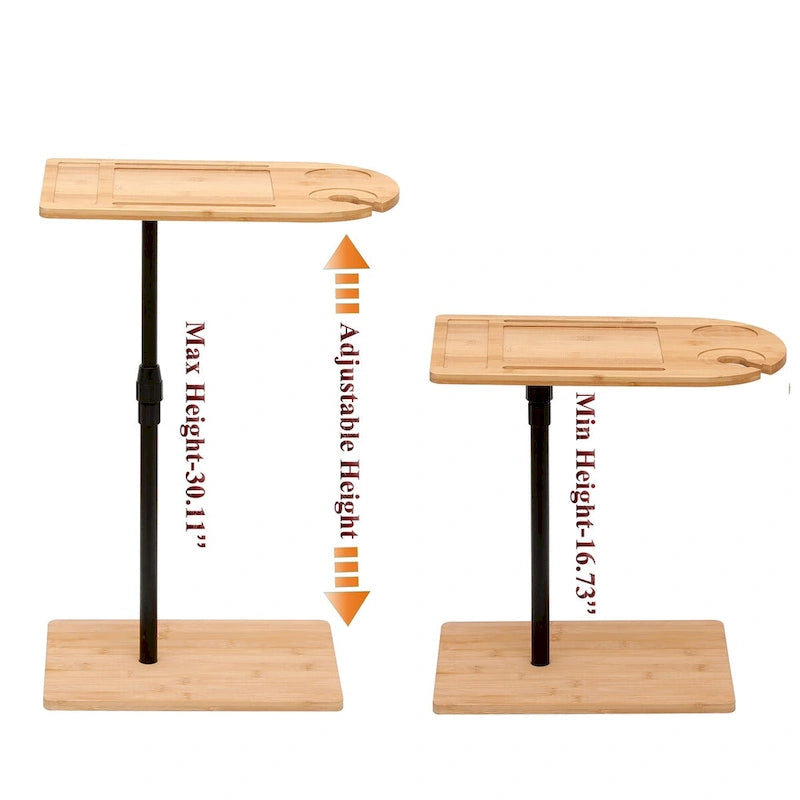 Adjustable-Height Bamboo C-Shaped Side Table with Storage