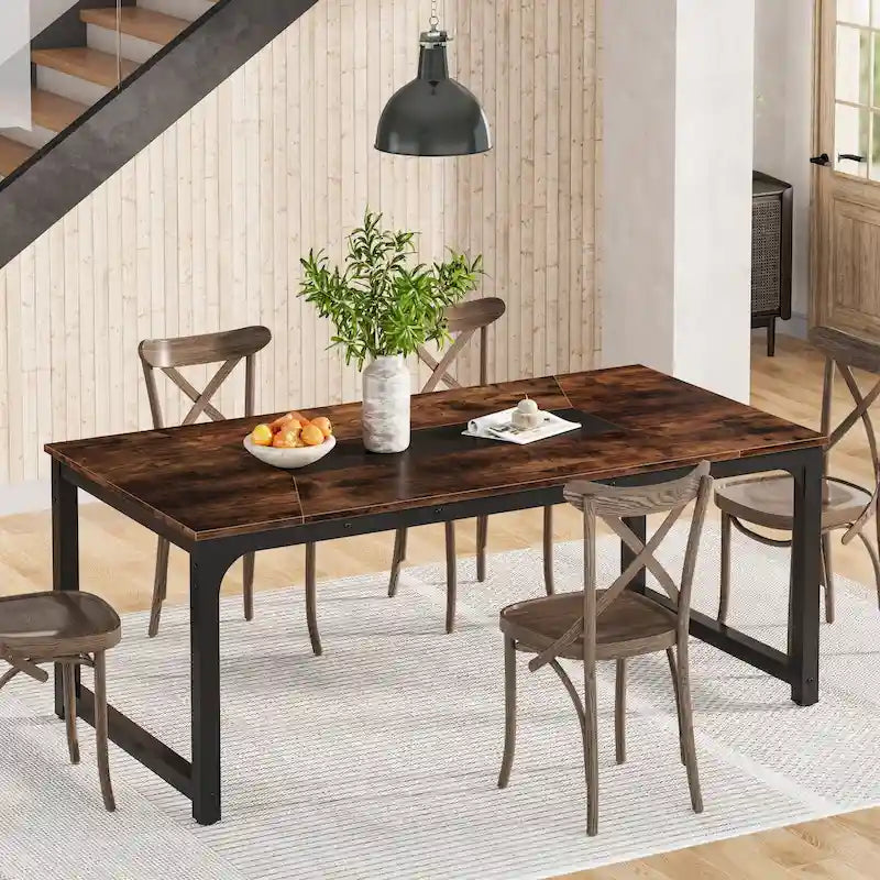 Rustic Brown Industrial Dining Table for 4–6