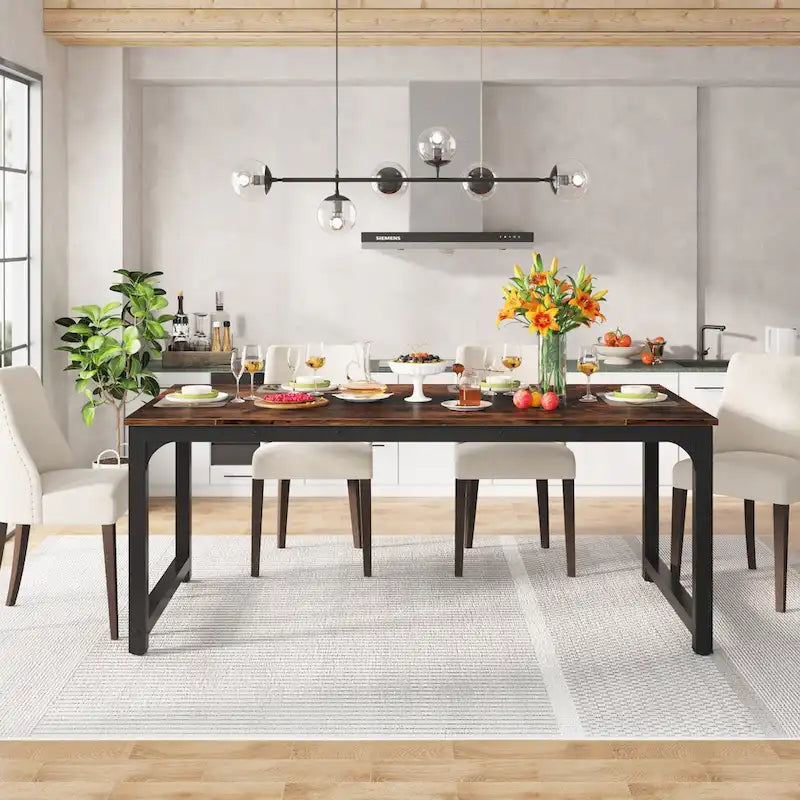 Rustic Brown Industrial Dining Table for 4–6