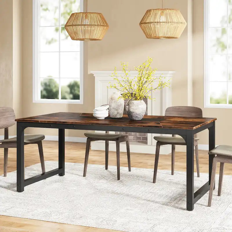 Rustic Brown Industrial Dining Table for 4–6